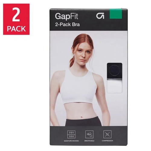 GapFit Women's Sports Bra, 2-pack, Black/White, Medium
