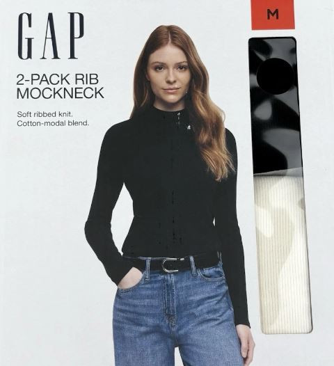 GAP Women's 2-Pack Rib Mock Neck Cotton, Black/White, X-Large