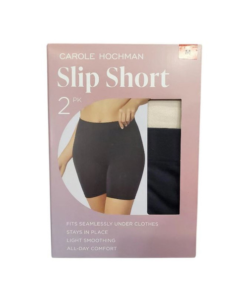 Carole Hochman Women's 2-Pack Slip Short, Black/Nude, Medium