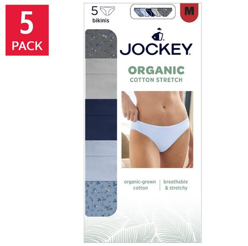 Jockey Women's Organic Cotton Stretch Bikini 5-Pack, Blue, Small