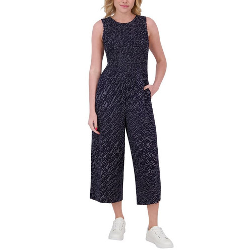 Andrew Marc Women's Dot Jumpsuit, Navy, Medium