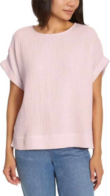 Gloria Vanderbilt Women's Short Sleeve Cotton Gauze Pullover, Pink, Medium