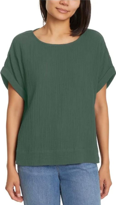 Gloria Vanderbilt Women's Short Sleeve Cotton Gauze Pullover, Green, Large