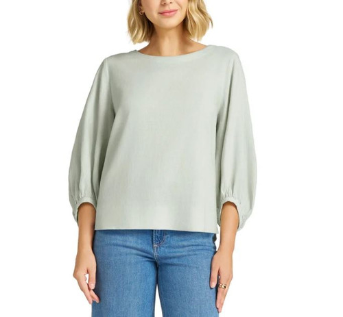 Matty M Women's Linen Blend 3/4 Sleeve Top, Sage, Medium