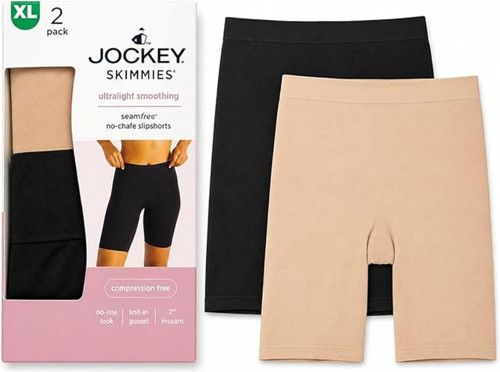 Jockey Women's Seamfree Slip Shorts Skimmies 2 Pack, Black/Light, Medium