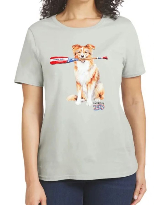 Lands' End Dog Holding American Paddle Tee, Gray, Large