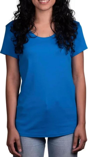 Kirkland Signature Women's Scoop Neck Short Sleeve Pima Tee, Blue, Medium