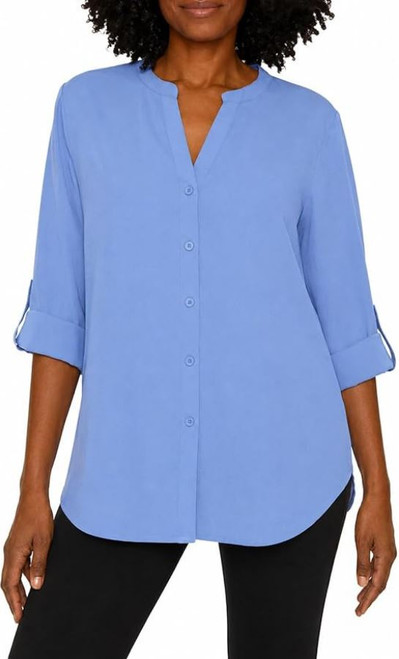 Mario Serrani Women's Button Front Blouse, Blue, Small
