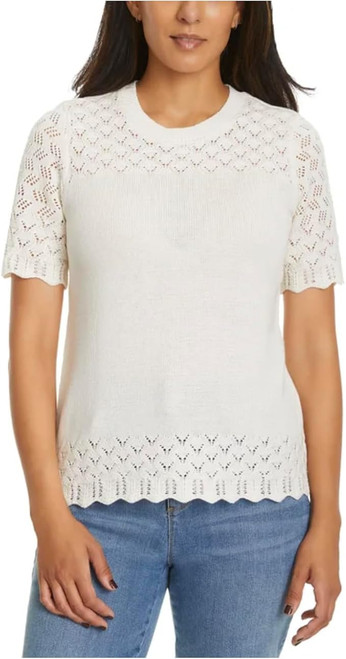 Jessica Simpson Women's Short Sleeve Pointelle Sweater Top, XL