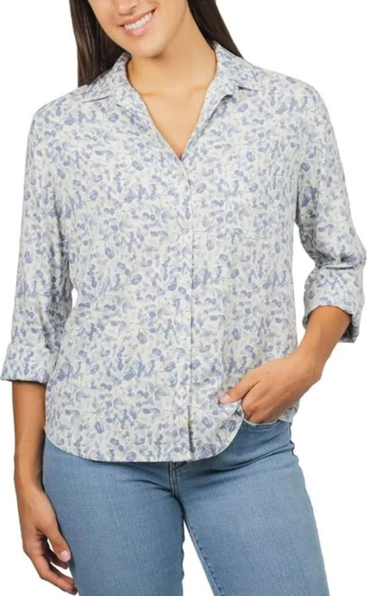 Jachs Girlfriend Relaxed Fit 3/4 Sleeve Button Up Shirt, Blue, Small