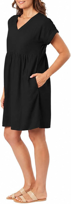Briggs Women's Short Sleeve V-Neck Linen Blend Dress with Pockets, Small