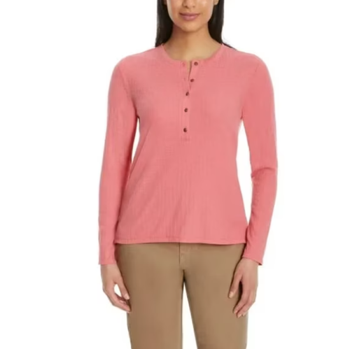 G.H. Bass & Co. Ladies' Long-Sleeve Henley Top, Pink, X-Small