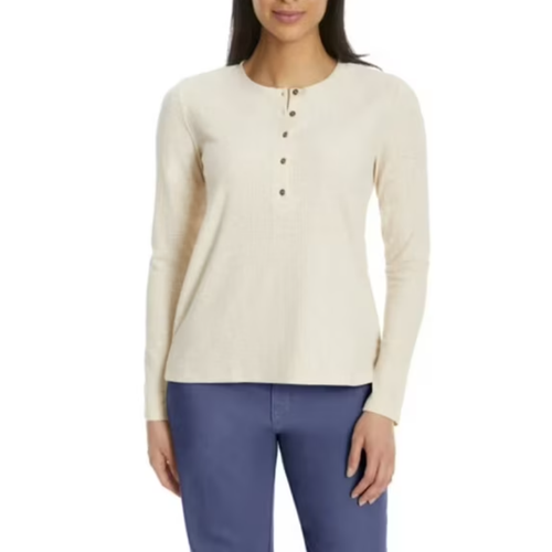 G.H. Bass & Co. Ladies' Long-Sleeve Henley Top, Tan, X-Large