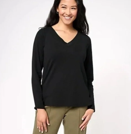 Mondetta Women's Mixed Media V-Neck Top, Black, Large