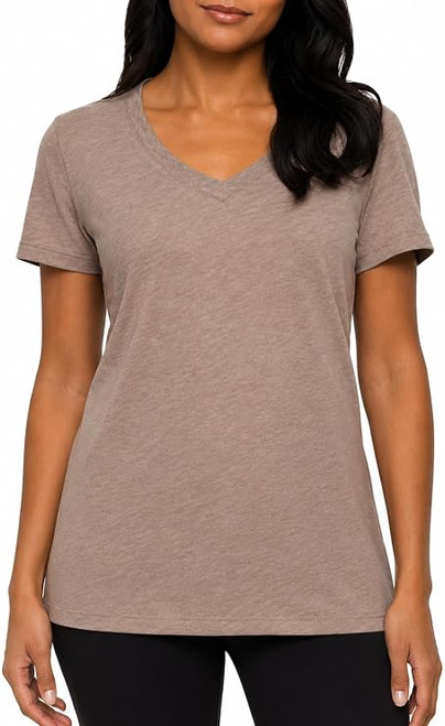 Felina Women's Short Sleeve V-Neck Slub Tee Shirt, Taupe, Medium