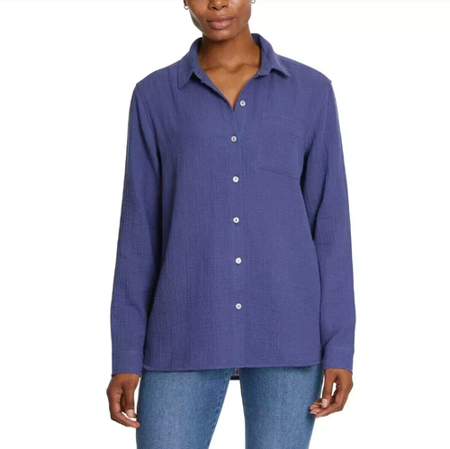 Jessica Simpson Ladies Gauze Button Front Shirt, Blue, Small
