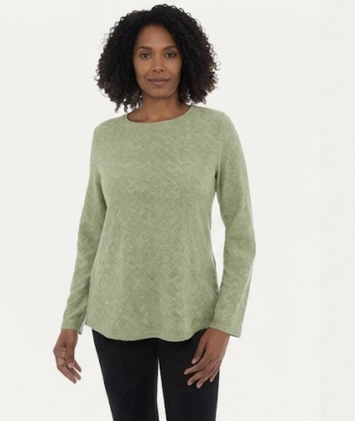 Mario Serrani Women's Textured Long Sleeve Top, Green, Medium