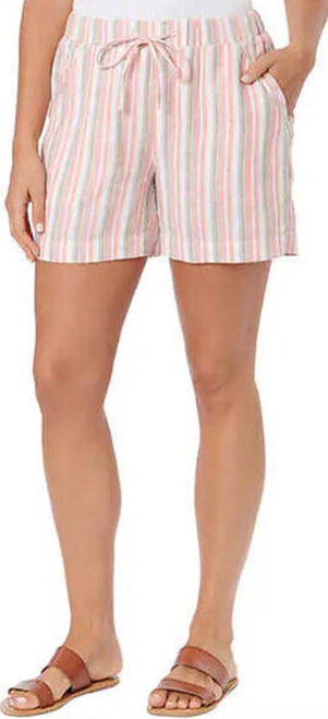 Briggs Ladies' Linen Blend Pull-On Stripe Short, Pink, Small