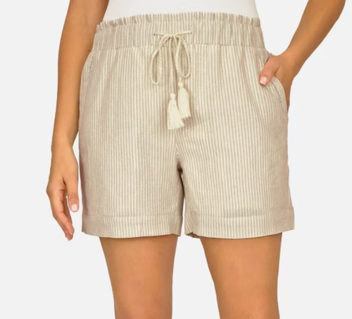 Briggs Women's Linen Blend Striped Shorts, Tan, X-Large