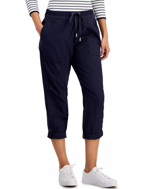 Nautica Jeans Women's Cotton Roll Tab Utility Pants, Navy, Small