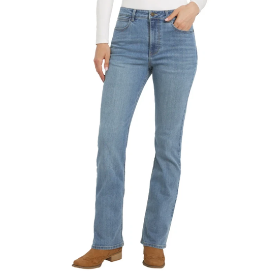 Wrangler Women's High Rise Bootcut Free To stretch Jeans, Blue, 6