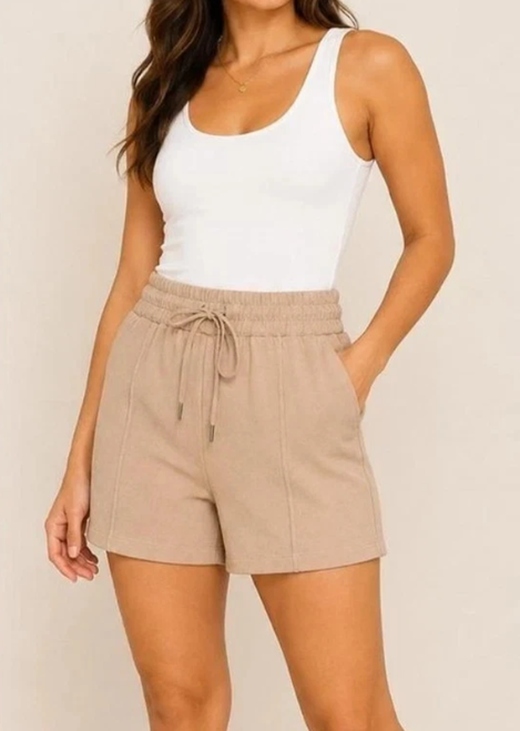 BCBG Women's Athletic Drawstring Elastic Waist Shorts, Tan, Medium