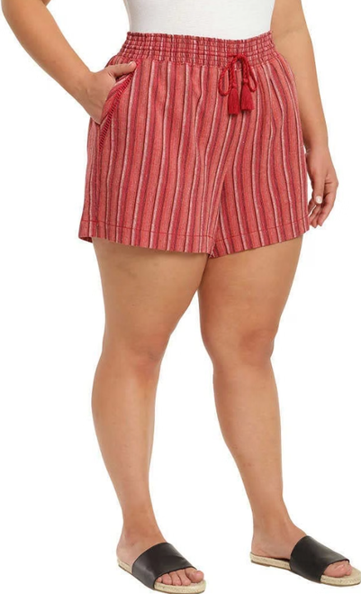 Briggs Women’s Linen Blend Pull-On Summer Shorts, Red Stripe, Medium