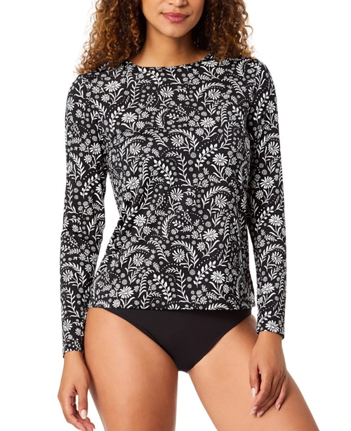 Lands' End Women's Sun Shirt Paisley Print, Black, Large