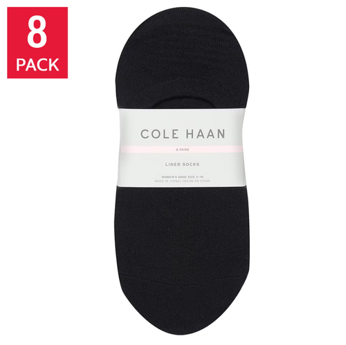 Cole Haan Women's Liner Sock, 8-pair, Black, 4-10