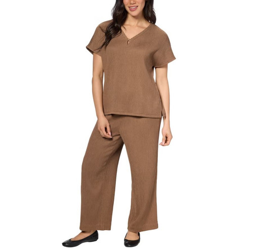 Jones New York Women's Textured Crop Set, Mushroom, Medium