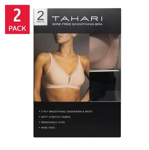Tahari Wire Free Smoothing Bra 2-Pack, Black/Rose Dust, X-Large