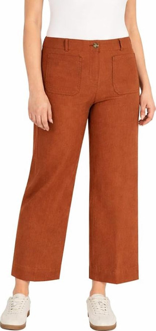 Hilary Radley Women's High Rise Cotton Stretch Wide Leg Pant, Rust, 14