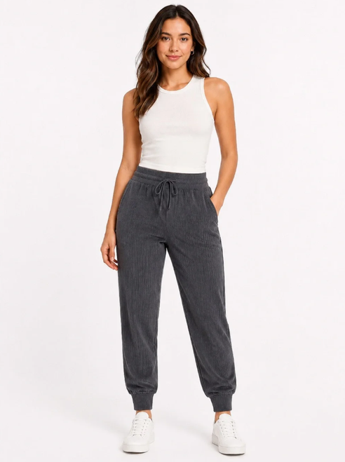 Kirkland Signature Women's  Relaxed Fit Ribbed Jogger Pant, Gray, Medium