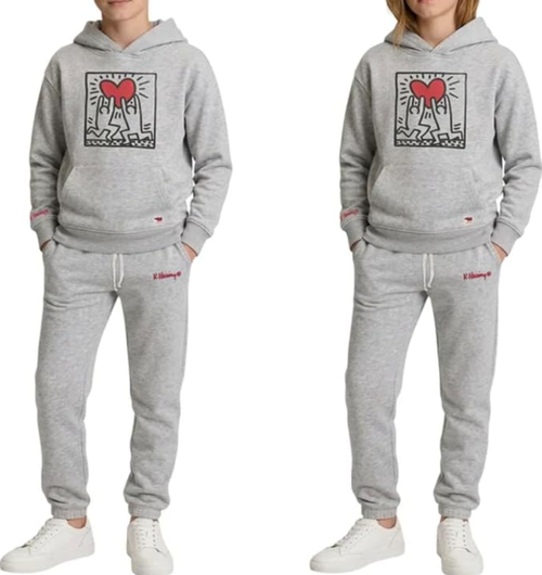 Keith Haring Youth Kid's 2-Piece Hoodie & Jogger Outfit Lounge Set, Gray, Large