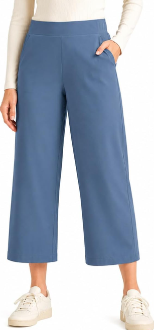 Eddie Bauer Women's Traveler Wide Leg Crop Pant, Blue, Medium
