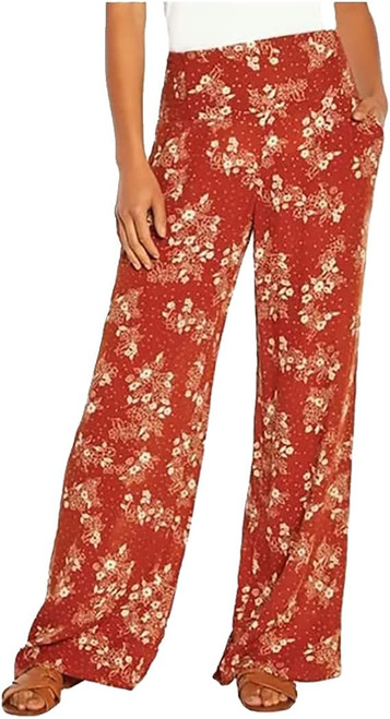 Three Dots Women's Elastic Pull On Pant with Pockets, Orange, X-Large