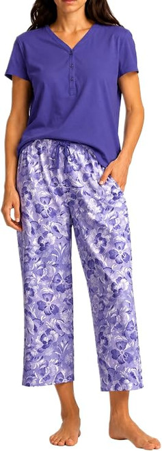 Karen Neuburger Women's Cotton 2 Piece Pajama Sleep Set, Purple, Medium