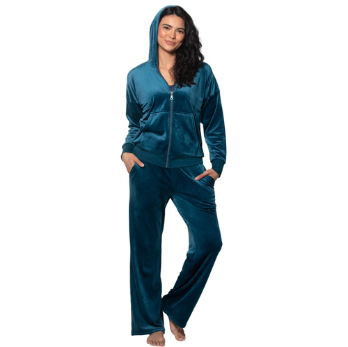 Felina Women's 2 Piece Velour Track Suit Lounge Set, Blue, 2X