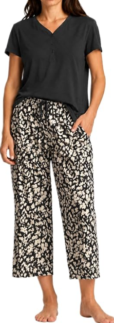 Karen Neuburger Women's Cotton 2 Piece Pajama Sleep Set, Black, Large