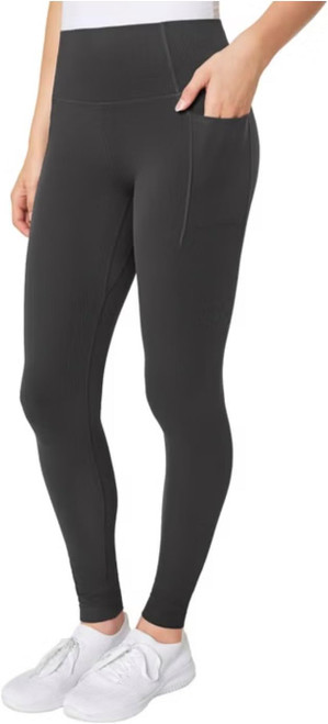 Mondetta Women's High Rise Ribbed Legging Pant with Pockets, Black, X-Large