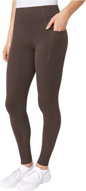 Mondetta Women's High Rise Ribbed Legging Pant with Pockets, Brown, Small