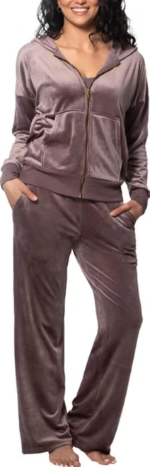 Felina Women's 2 Piece Velour Track Suit Lounge Set, Taupe, Medium