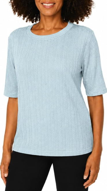 Mario Serrani Women's Elbow Sleeve Textured Top, Blue, Large