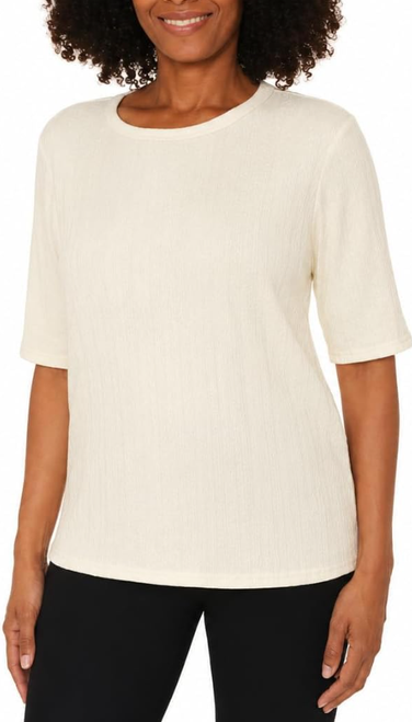 Mario Serrani Women's Elbow Sleeve Textured Top, Ivory, Large