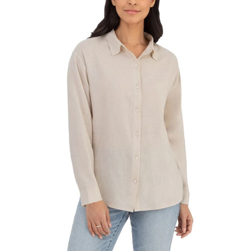BlankNYC Women's Linen Blend Button Up Shirt, Tan, Small