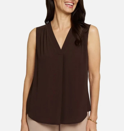 Matty M Women's Sleeveless V-Neck Blouse, Chocolate, Small