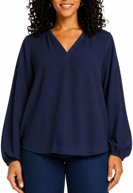Weatherproof Vintage Women's Long Sleeve Textured V-Neck Blouse, Blue, Small