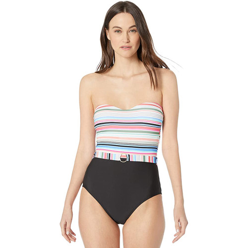 Athena Women's Strapless Bandeau One Piece, Color Coded Multi Stripe, 10