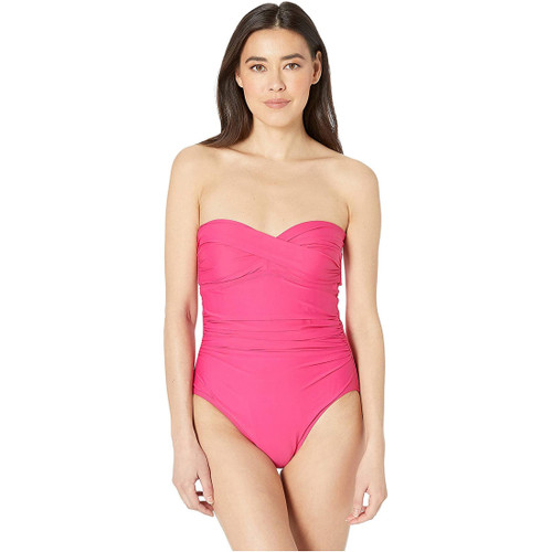 Athena Women's Solid Twist Bandeau One-Piece, Rose, 14