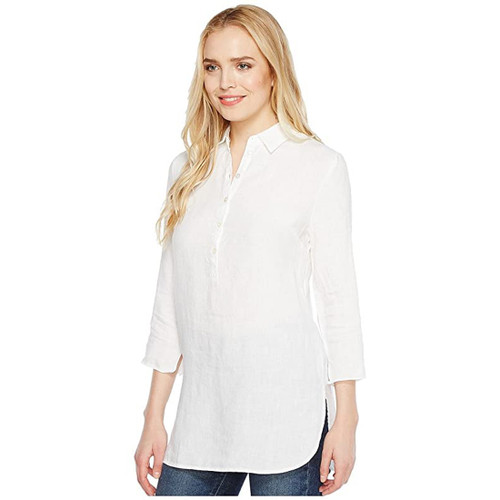 Three Dots Long Sleeve Tunic w/Front Buttons White XS (US 0-2)